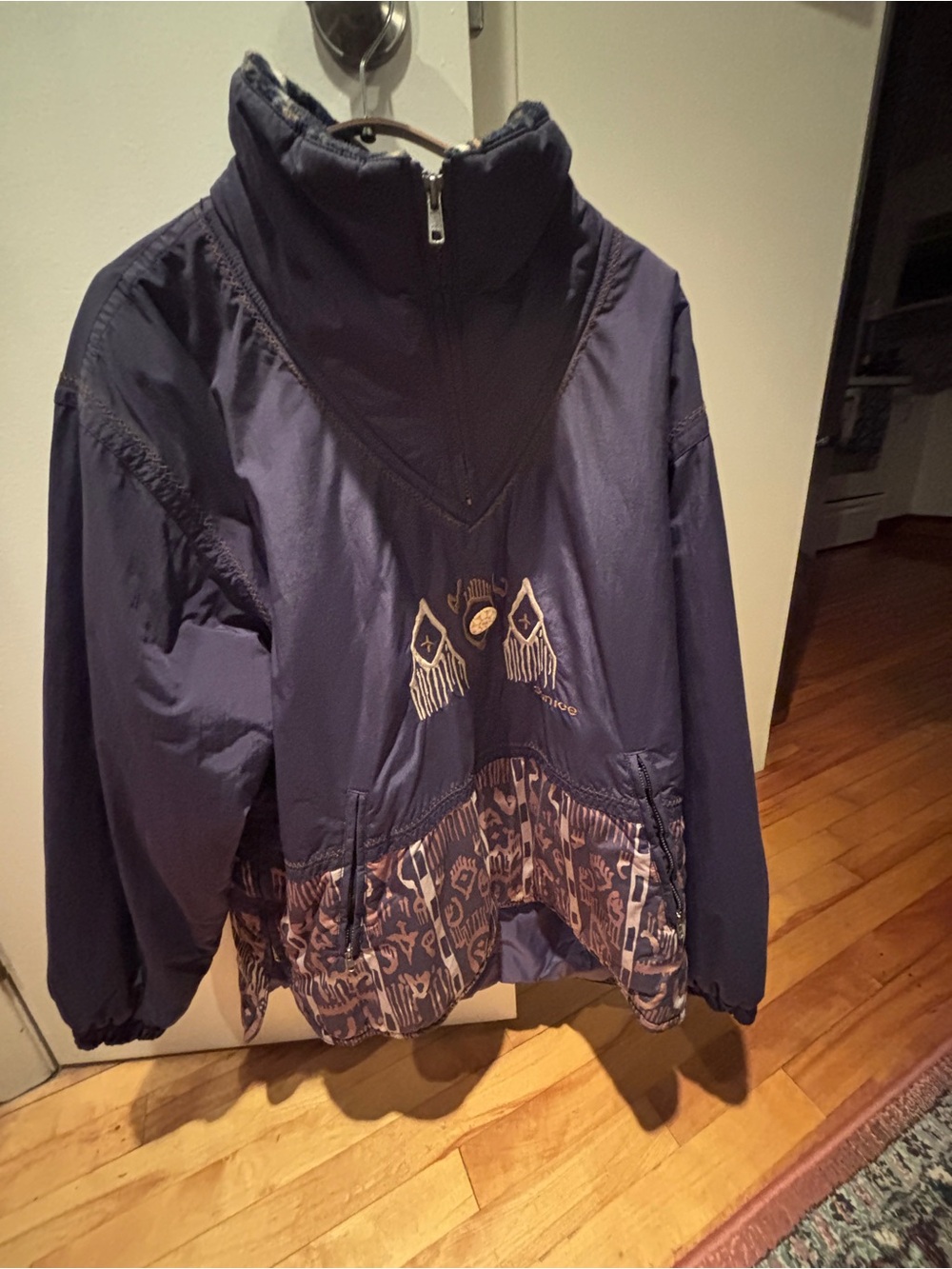 Sunice Purple Pullover Ski Jacket with Beige Patterned Hem